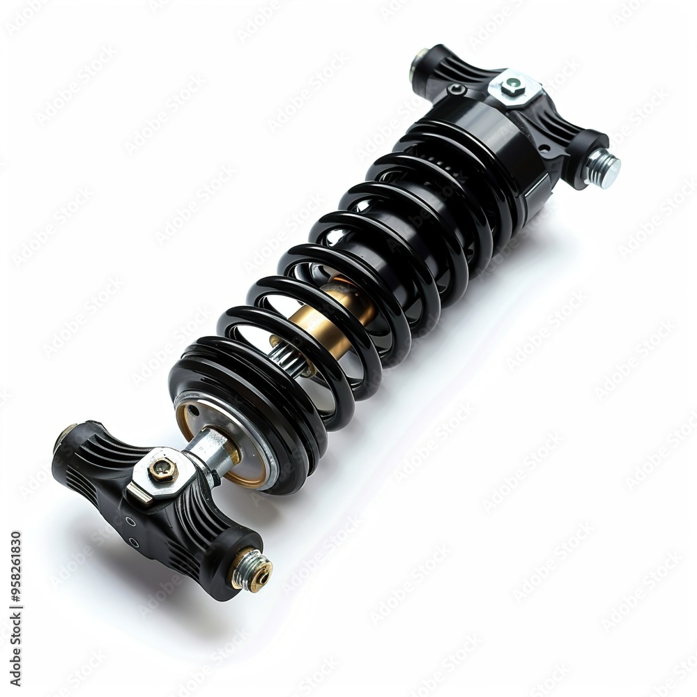 Black rear shock absorber for motorcycle isolated Black rear shock absorber for motorcycle isolated
