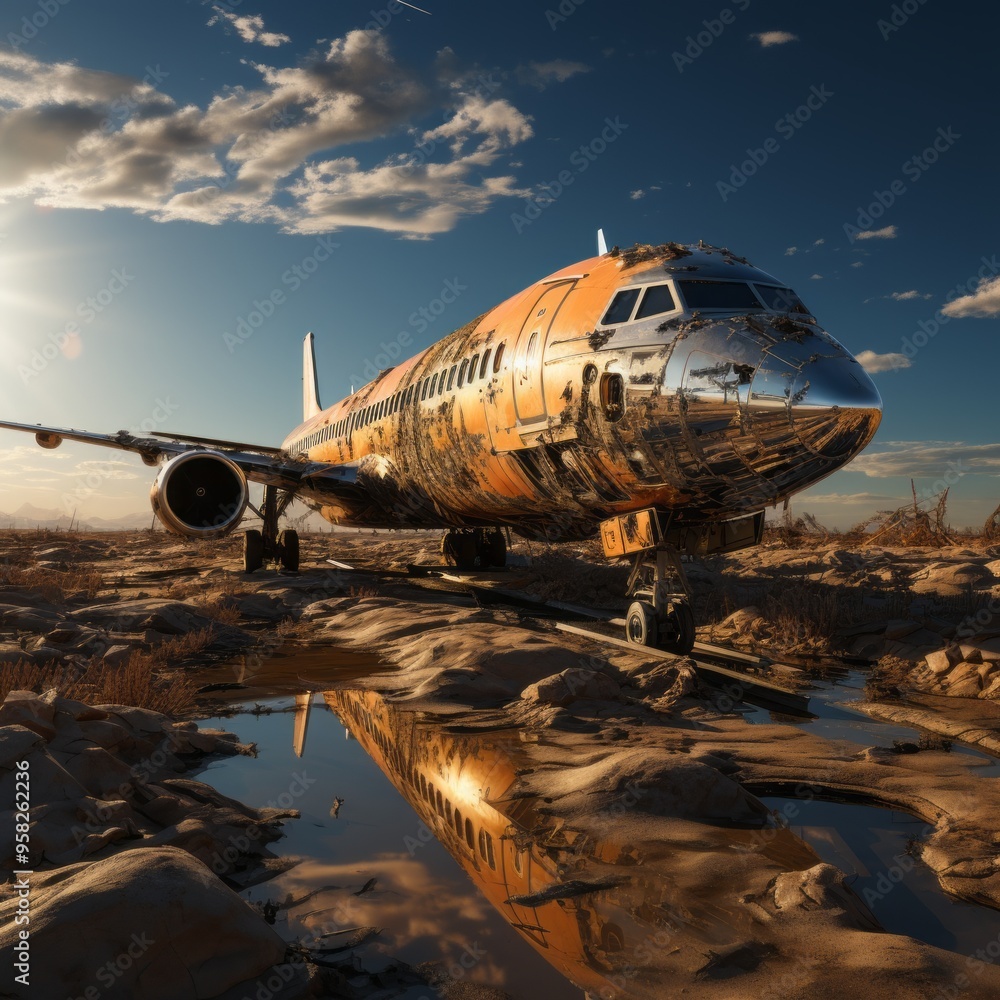 The plane takes off under the sunset The plane takes off under the sunset
