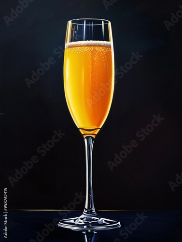 Elegant Mimosa Cocktail in a Champagne Flute Against a Dark Background photo