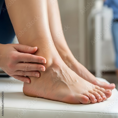 Swollen Ankles in Woman - Close-Up of Edema, Medical Condition, Foot Health