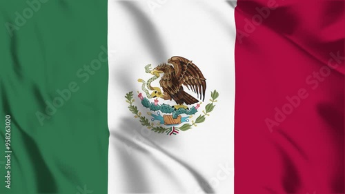 Mexico flag seamless loop animation. The National flag of Mexico is 3d waving