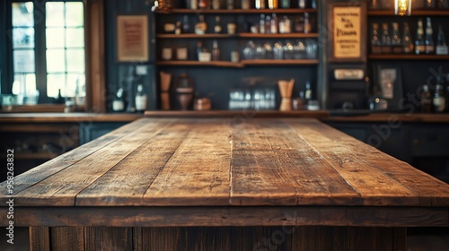 A rustic wooden bar top in a cozy pub setting, showcasing warm colors and inviting atmosphere for social gatherings.