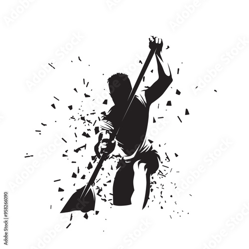 Canoe sprint athlete, front view isolated vector silhouette. Conoeing logo