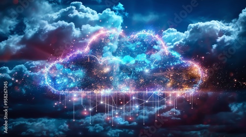 Wallpaper Mural Cloud Computing, Big Data Technology, Network Connections. Abstract Digital Illustration. Torontodigital.ca