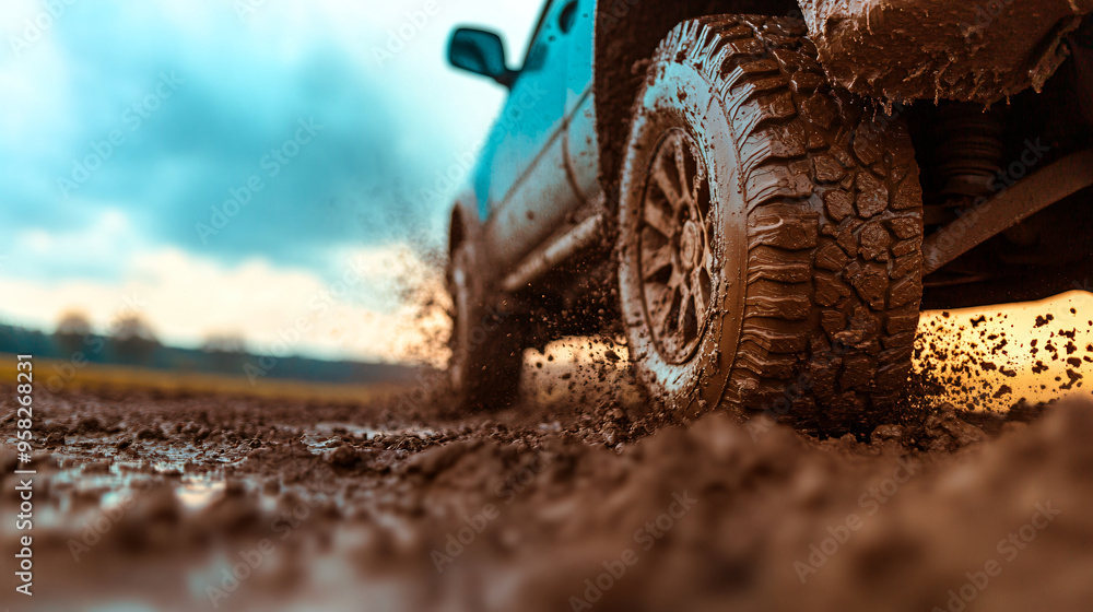 4x4 SUV car or truck driving on a dirt forest road. 4x4 SUV car or truck driving on a dirt forest road.
