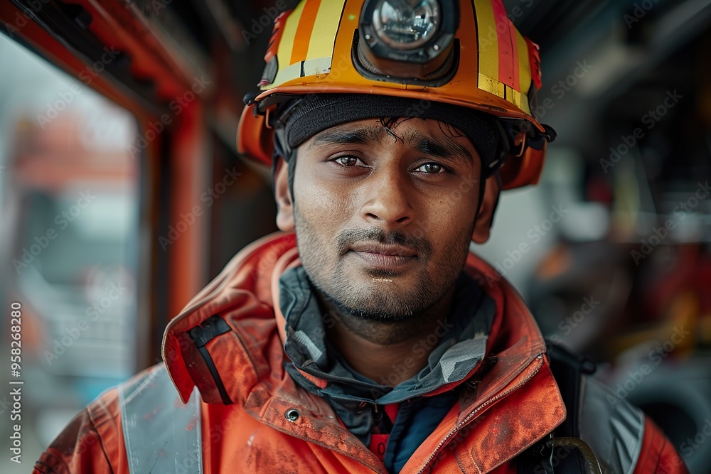 Indian Firefighter Worker Standing Confidently in Uniform Indian Firefighter Worker Standing Confidently in Uniform
