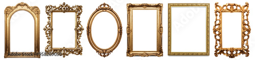 Vintage gold frame png cut out element set photo