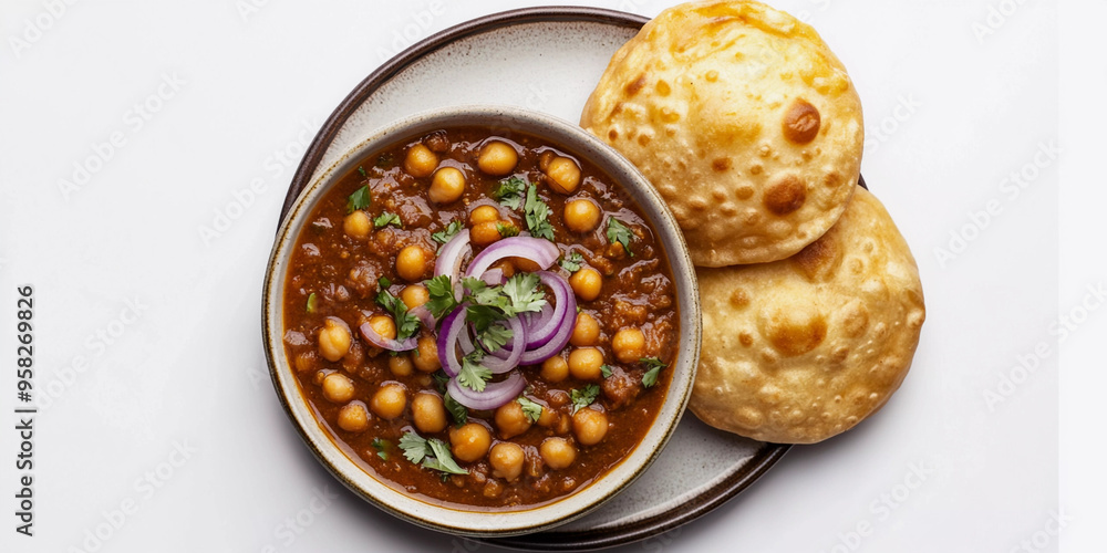 Top view of puri chole isolated on white background Top view of puri chole isolated on white background
