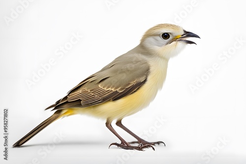 Cattle tyrant bird on white background, AI Generated photo