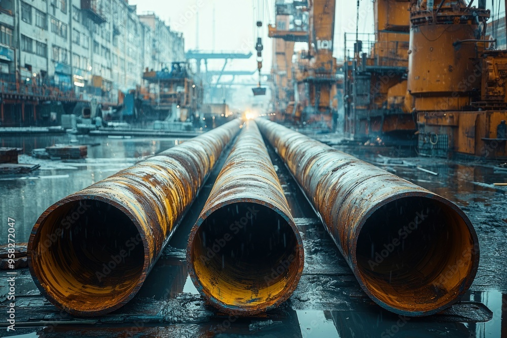 Large Metal Pipes in a Wet Industrial Setting Large Metal Pipes in a Wet Industrial Setting