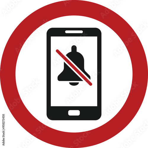 Warning sign Keep your phone in silent mode. Template sign with a classic smartphone and crossed bell icon