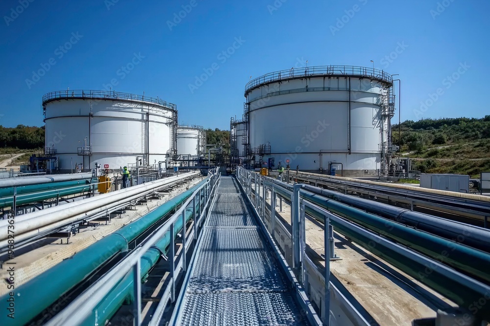 Industrial Complex with Large Storage Tanks and Piping Industrial Complex with Large Storage Tanks and Piping