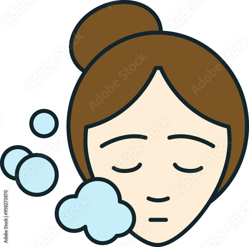 Young woman washing her face with soap and water
