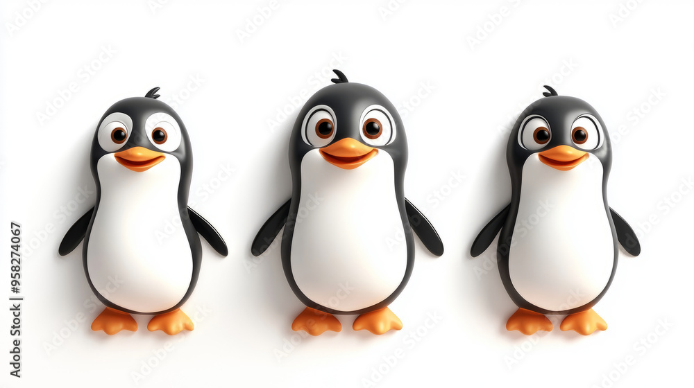 three cute penguins cartoon on a white background three cute penguins cartoon on a white background