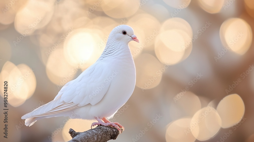 White dove perched gracefully against a soft White dove perched gracefully against a soft