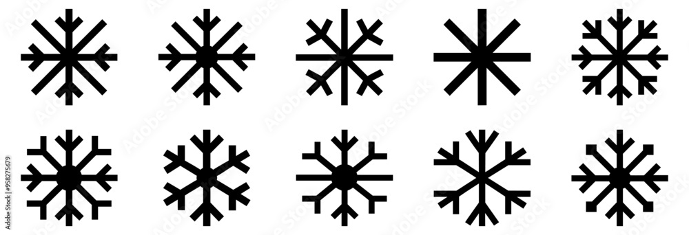 Snowflake icon. Set of thin line snowflake icons. Christmas decor. Black drawn snowflake. Snowflakes template. Vector illustration. Snowflake icon. Set of thin line snowflake icons. Christmas decor. Black drawn snowflake. Snowflakes template. Vector illustration.