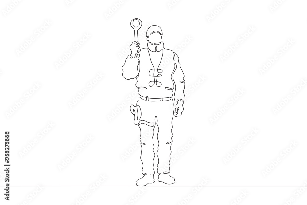 Continuous one line drawing traffic controller.Traffic policeman.Road inspection. . One continuous line isolated minimal illustration. Continuous one line drawing traffic controller.Traffic policeman.Road inspection. . One continuous line isolated minimal illustration.