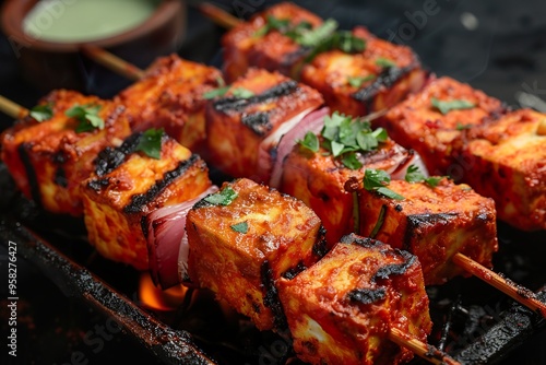 Spicy Paneer Tikka Flavorful Grilled Indian Cheese Skewers photo