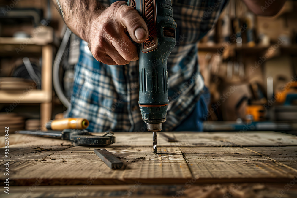 A man using an electric drill A man using an electric drill