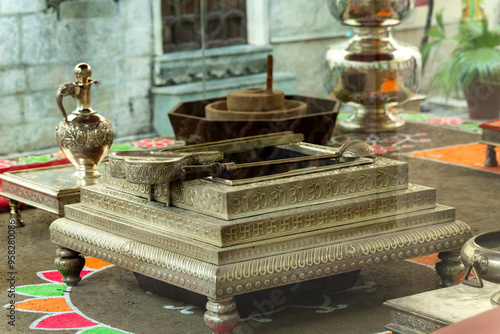 holy sacrifice fire pit for religious worships at indoor photo