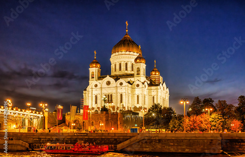 View of Cathedral of Christ the Saviour in Moscow at night