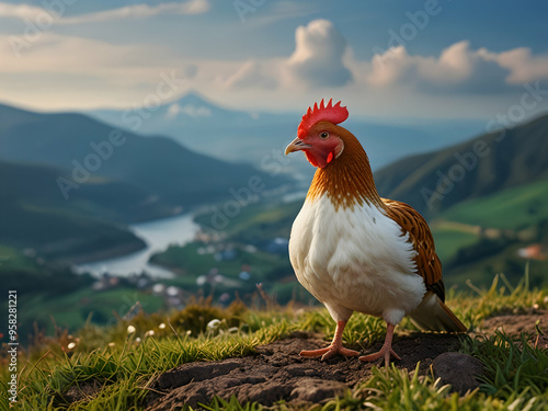 rooster in the grass,Ai generated 