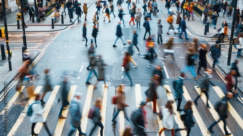 Wallpaper Mural Busy City Street with Blurred Pedestrians Crossing at a Crosswalk. Torontodigital.ca