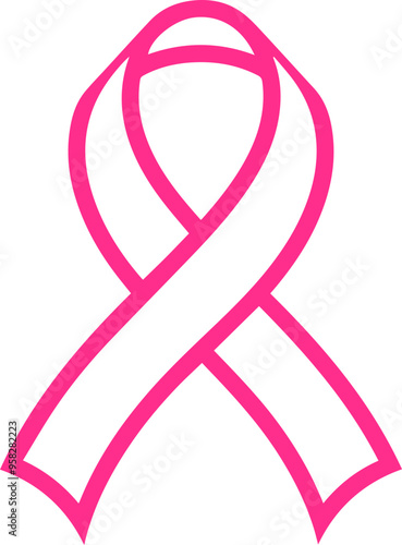 Pink Breast Cancer Ribbon Vector Outline Icon for Health Awareness and Support Campaigns, Png, Svg, Transparent Background