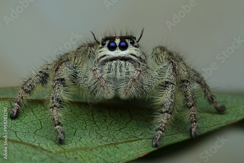 Female Jumping spider hylus diardi on the ground	 photo