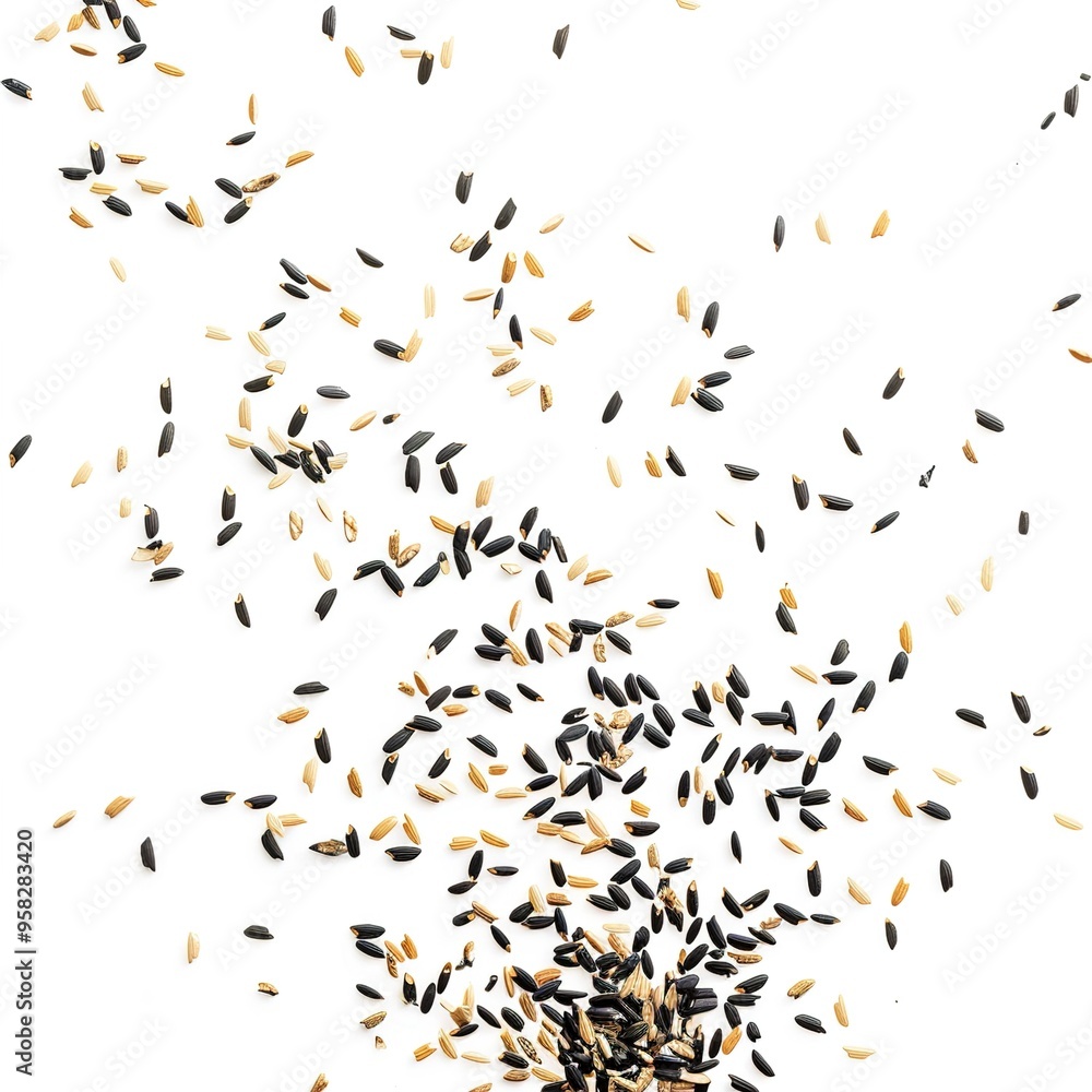 Obraz premium Black Husk rice seed grain fly in air