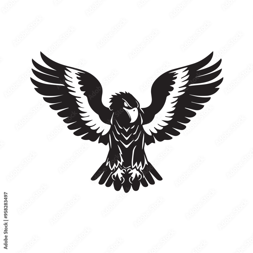 Fototapeta premium Eagle in cartoon, doodle style . Image for t-shirt, web, mobile apps and ui. Isolated 2d vector illustration in logo, icon, sketch style, Eps 10, black and white. AI Generative