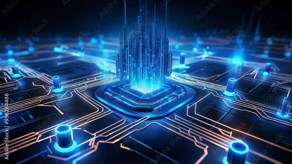 Naklejka premium Advanced Cybersecurity Concept with AI and Encryption