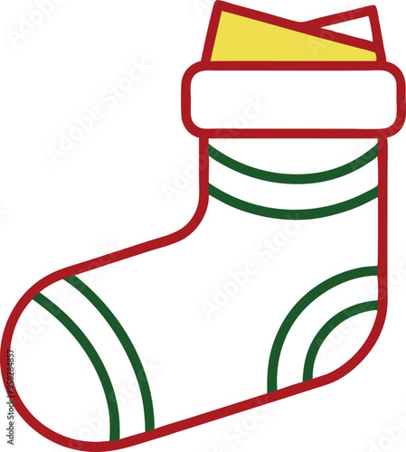 Beautifully decorated stocking hanging on the fireplace mantel ready for festive gifts
