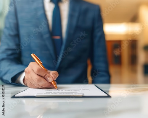 Guest signing registration form at front desk, Hotel Front Desk, check-in procedure