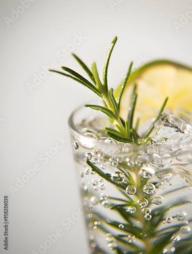 Refreshing Drink with Rosemary and Lemon with ice photo