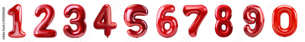 Red number balloon png cut out element set Red number balloon png cut out element set