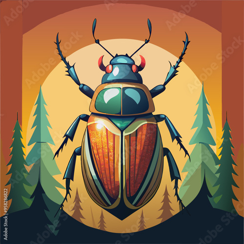 macro vector ilustartion of beetle insect 