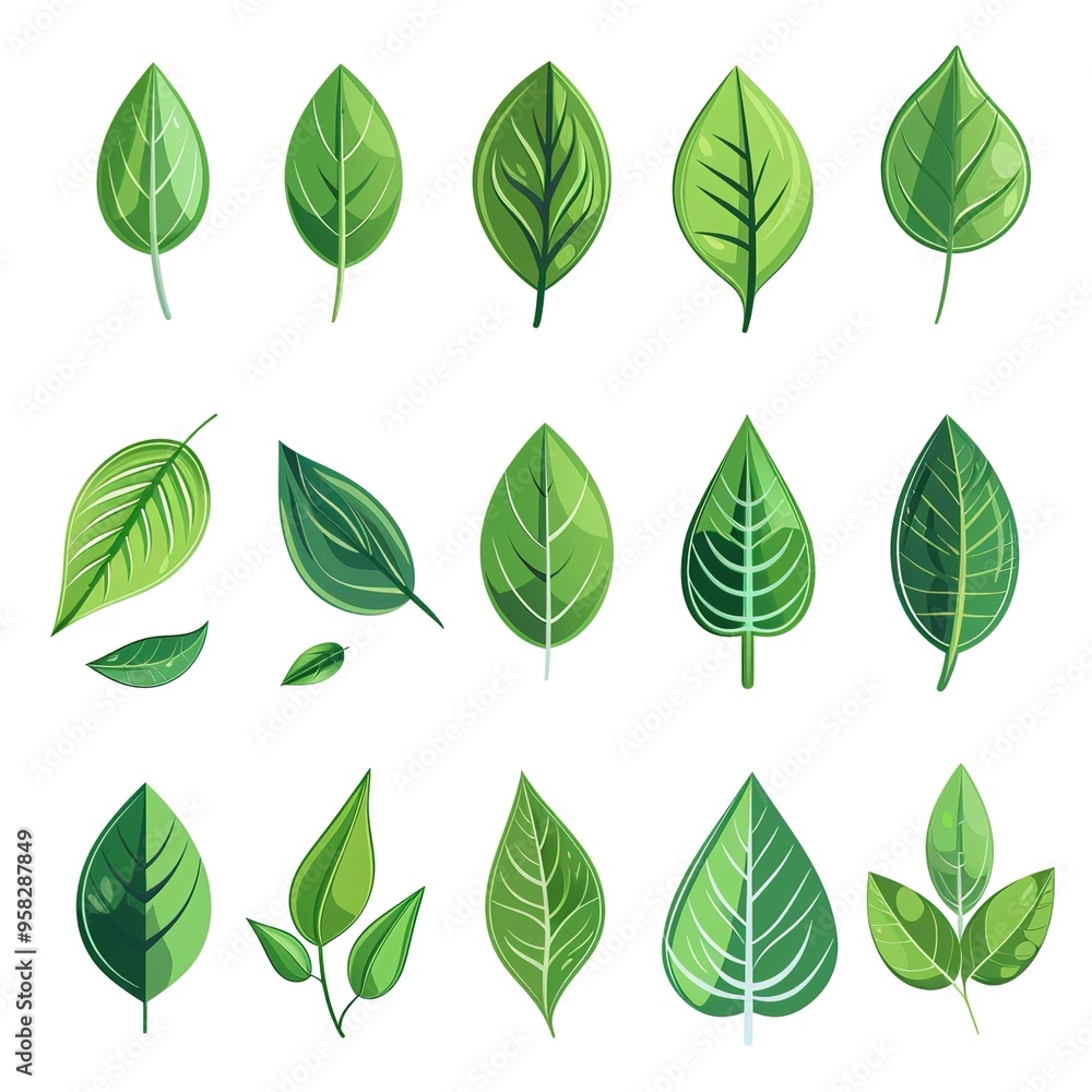 Green leaf icons set. Leaves icon on transparent Green leaf icons set. Leaves icon on transparent