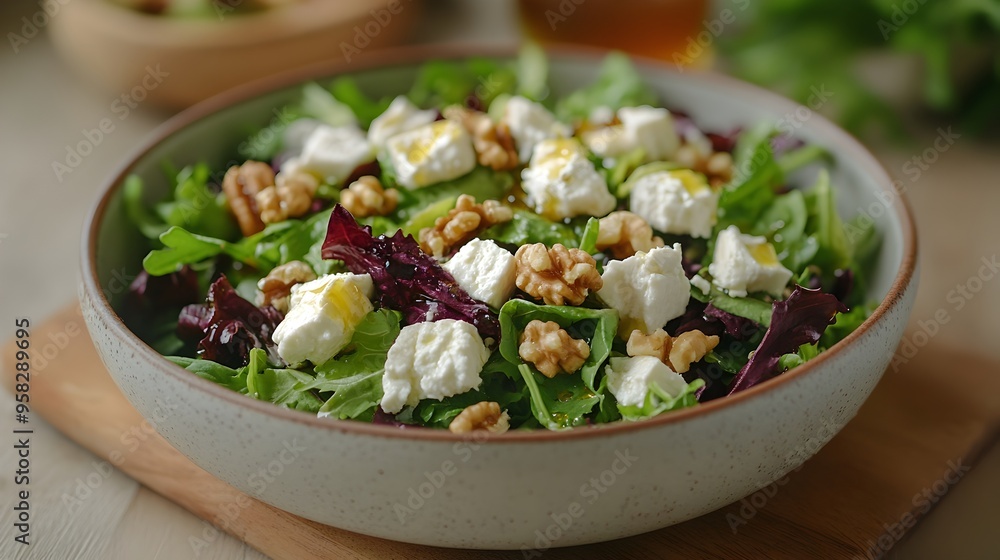 Elegant Creamy Goat Cheese Salad with Mixed Greens and Honey Drizzle Elegant Creamy Goat Cheese Salad with Mixed Greens and Honey Drizzle