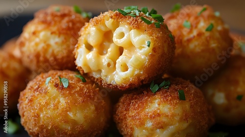 Mouthwatering Crispy Cheesy Baked Mac and Cheese Balls Gooey Center and Golden Crunchy Exterior Perfect Party Snack