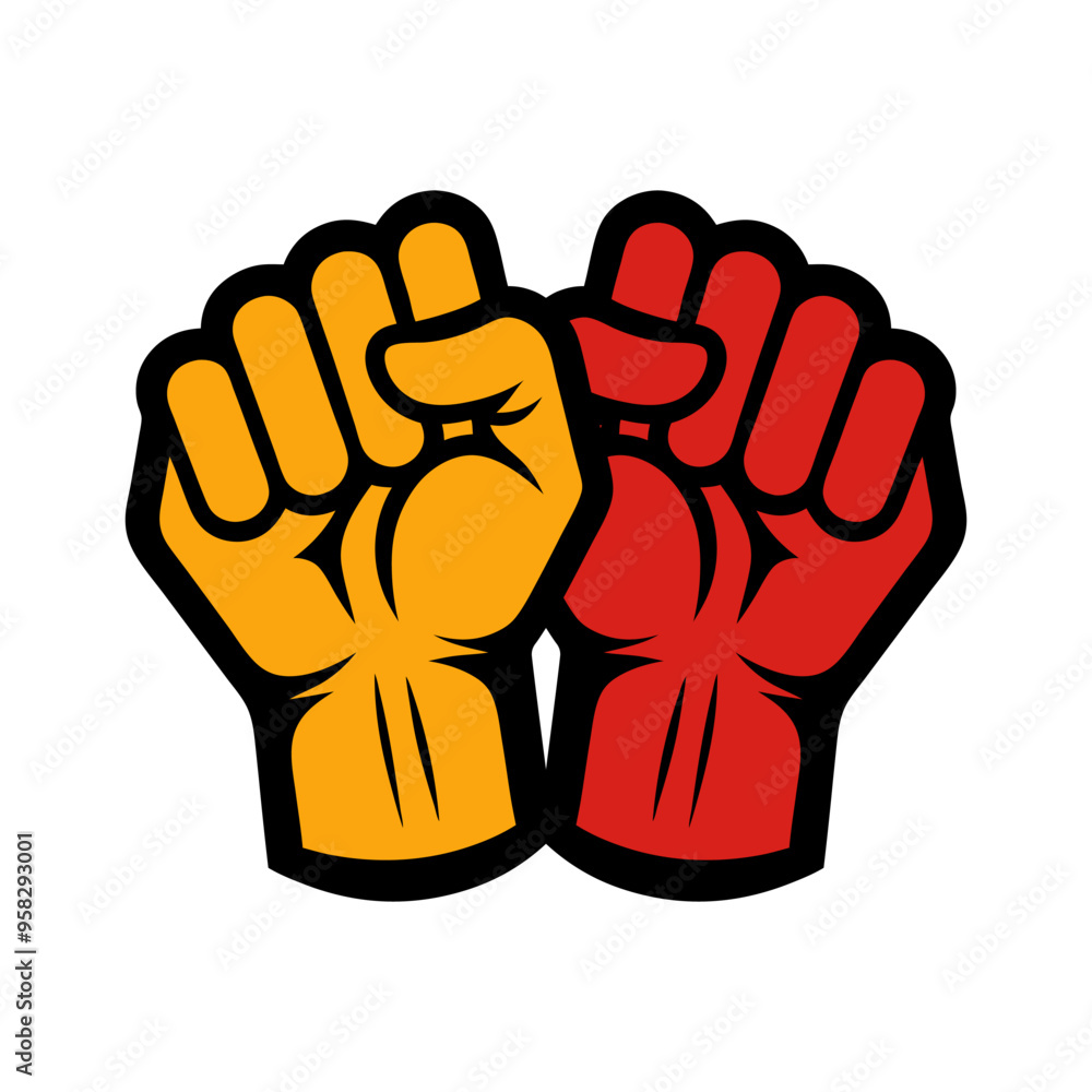 Protest fists. People protesting for human rights, equality anti-discrimination movement. Clenched fists raised up. Gym logo. Vector illustration. Protest fists. People protesting for human rights, equality anti-discrimination movement. Clenched fists raised up. Gym logo. Vector illustration.