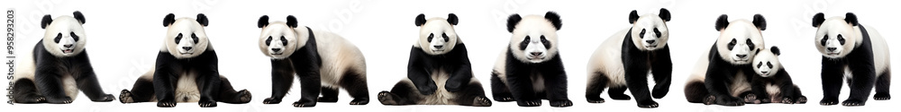 Fototapeta premium Panda wild animal png cut out element set