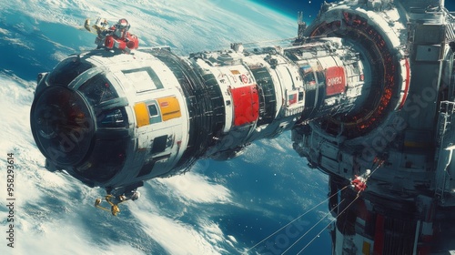 Wallpaper Mural Futuristic Spacecraft Exploring the Cosmos in Orbital Journey Torontodigital.ca