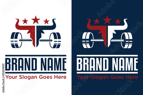simple modern power bull barbell gym fitness star stars vector illustration logo design