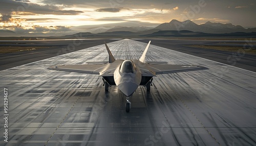 Stealth Fighter Jet on Runway Exemplifying Modern Military Aviation Technology photo