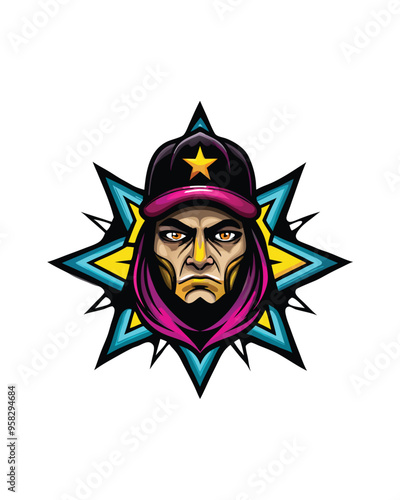 illustrate a dynamic urban street art design with a graffiti artist.