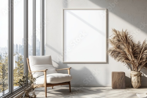Poster Frame in Beige minimalist living room interior created with generative AI