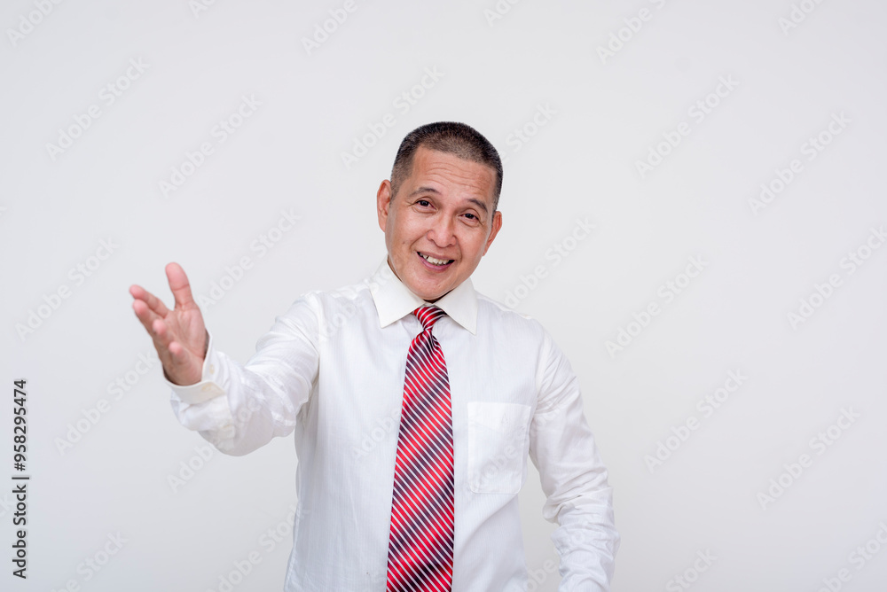 Friendly middle aged office male professional clarifying himself with animated hand gestures. Isolated on a white background. Friendly middle aged office male professional clarifying himself with animated hand gestures. Isolated on a white background.
