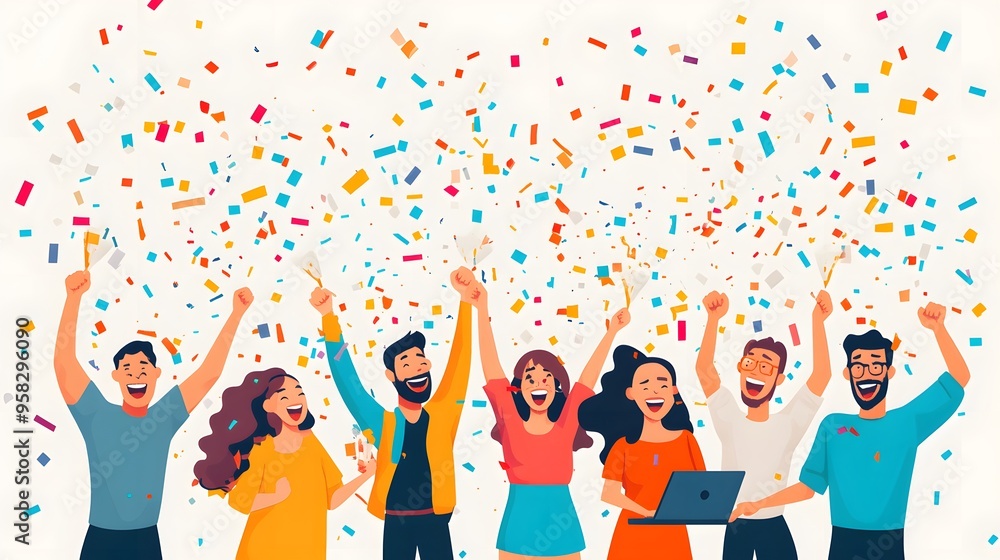 Celebration Illustration of Happy People Throwing Confetti Celebration Illustration of Happy People Throwing Confetti
