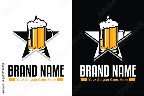 simple modern beer bar pub star vector illustration logo design